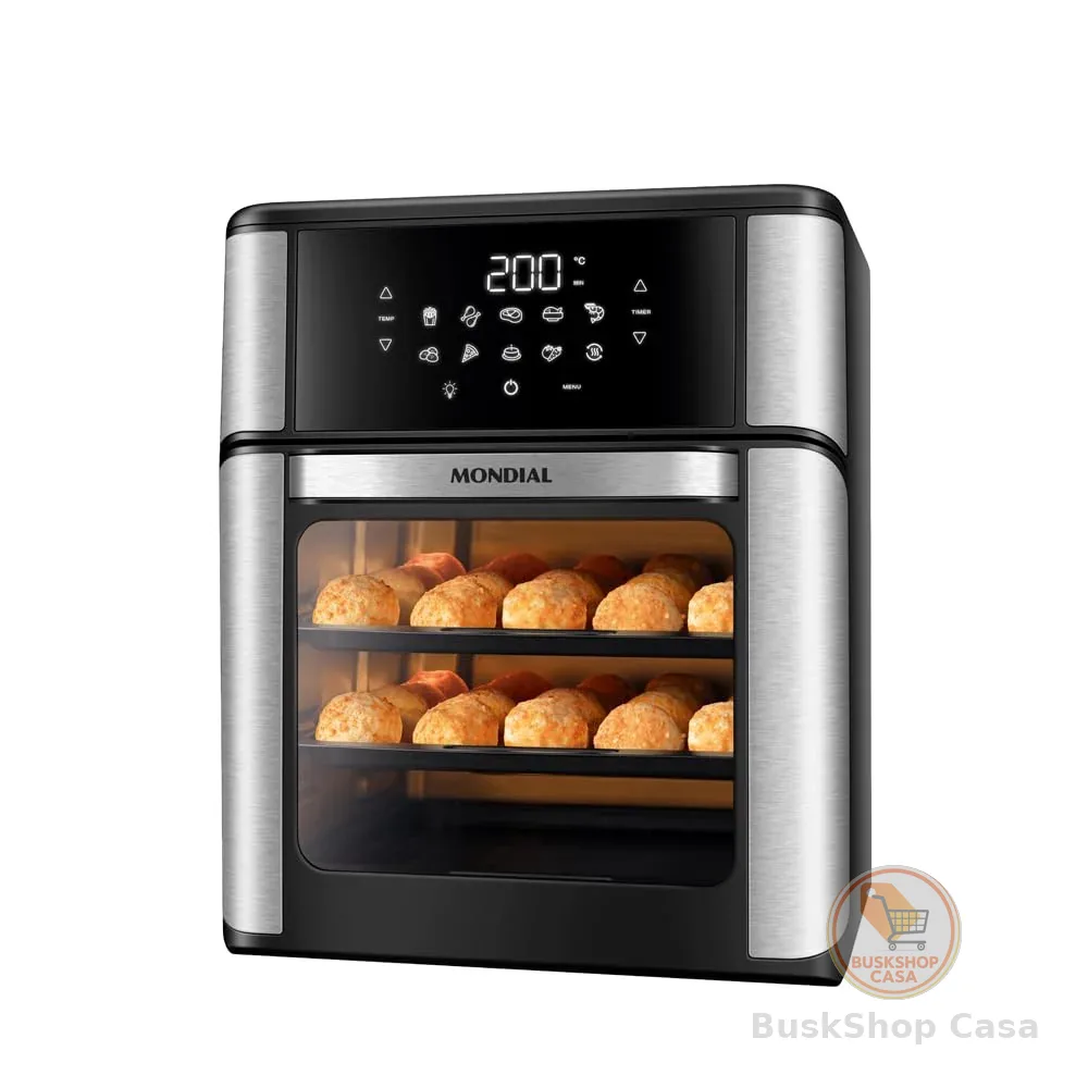 MONDIAL Fritadeira Air Fryer Forno Oven 12L, Preto/Inox, 2000W, 110V - AFON-12L-BI
