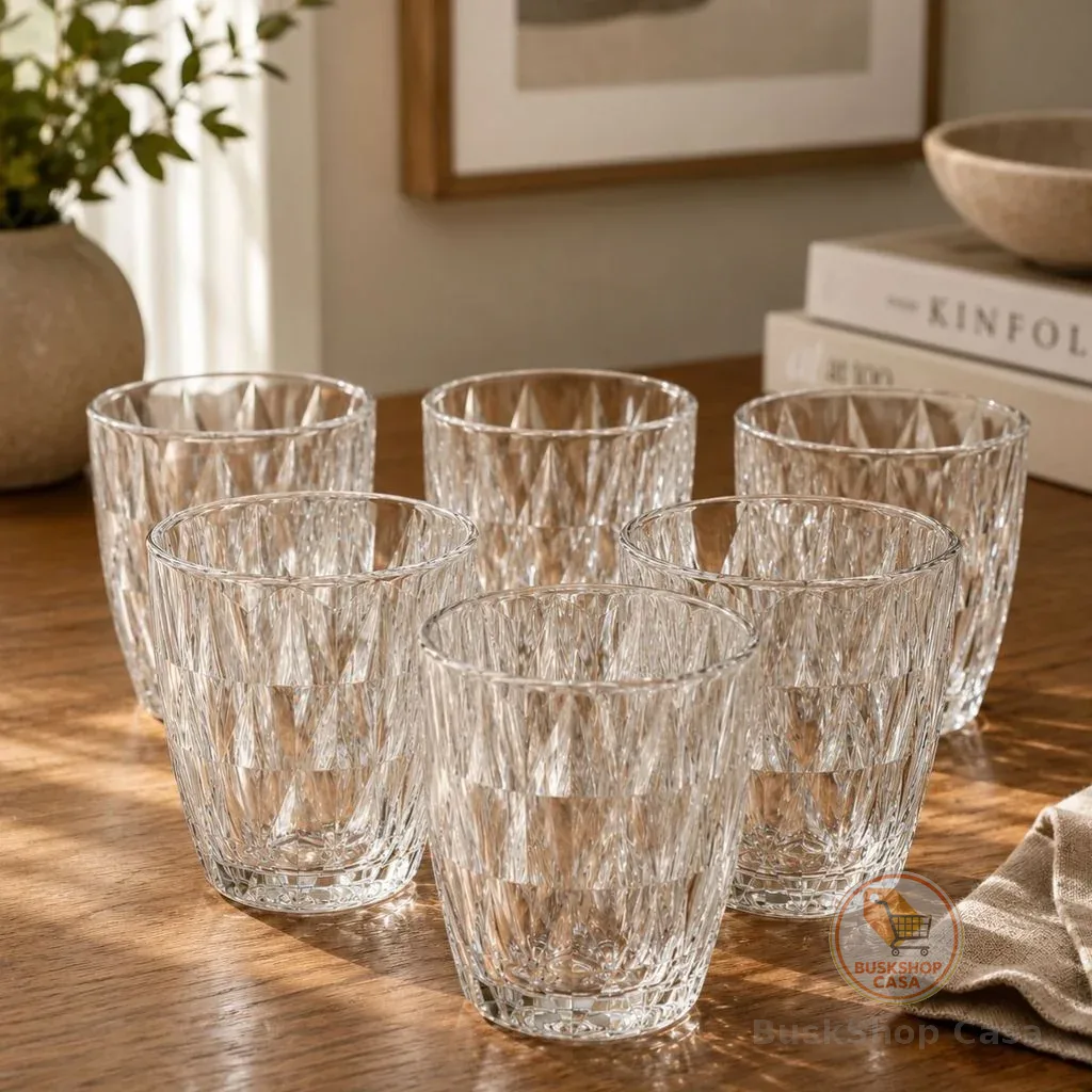 Jogo De 6 Copos Diamond De Vidro 300ml Vários Modelos Para Bebidas E Drinks Grosso Diamante Luxo