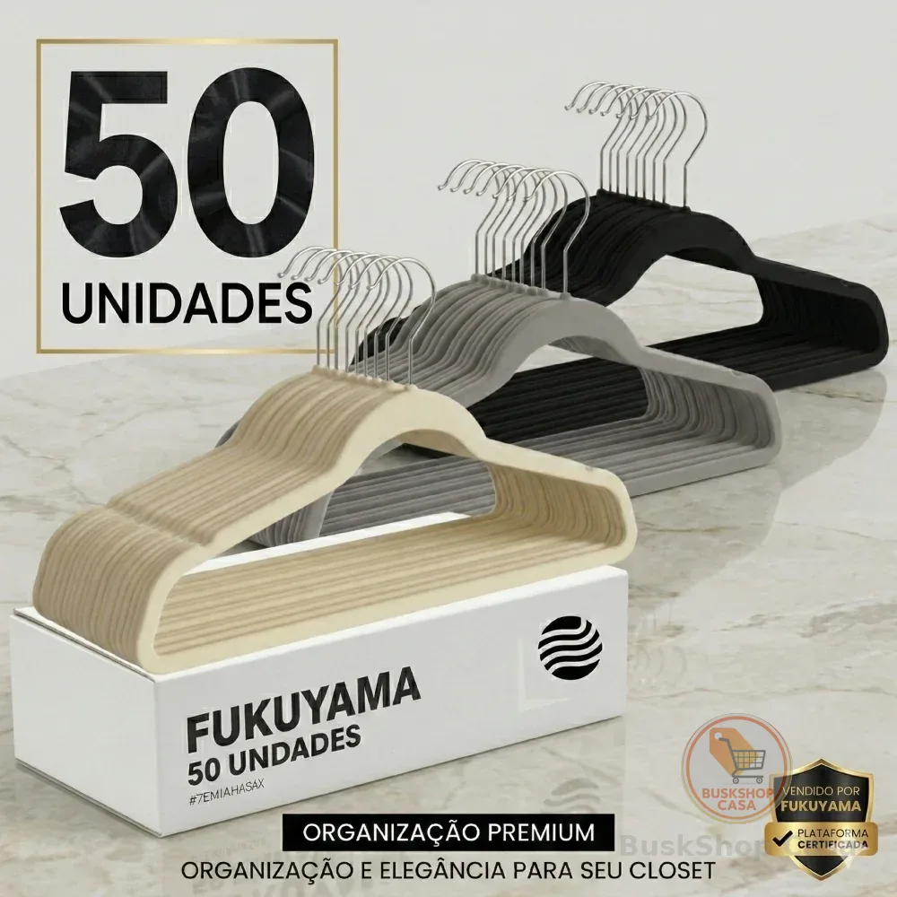KIT 50 CABIDES DE VELUDO ANTIDESLIZANTE PREMIUM FUKUYAMA Com Gancho Giratório 360° ESCOLHA A COR