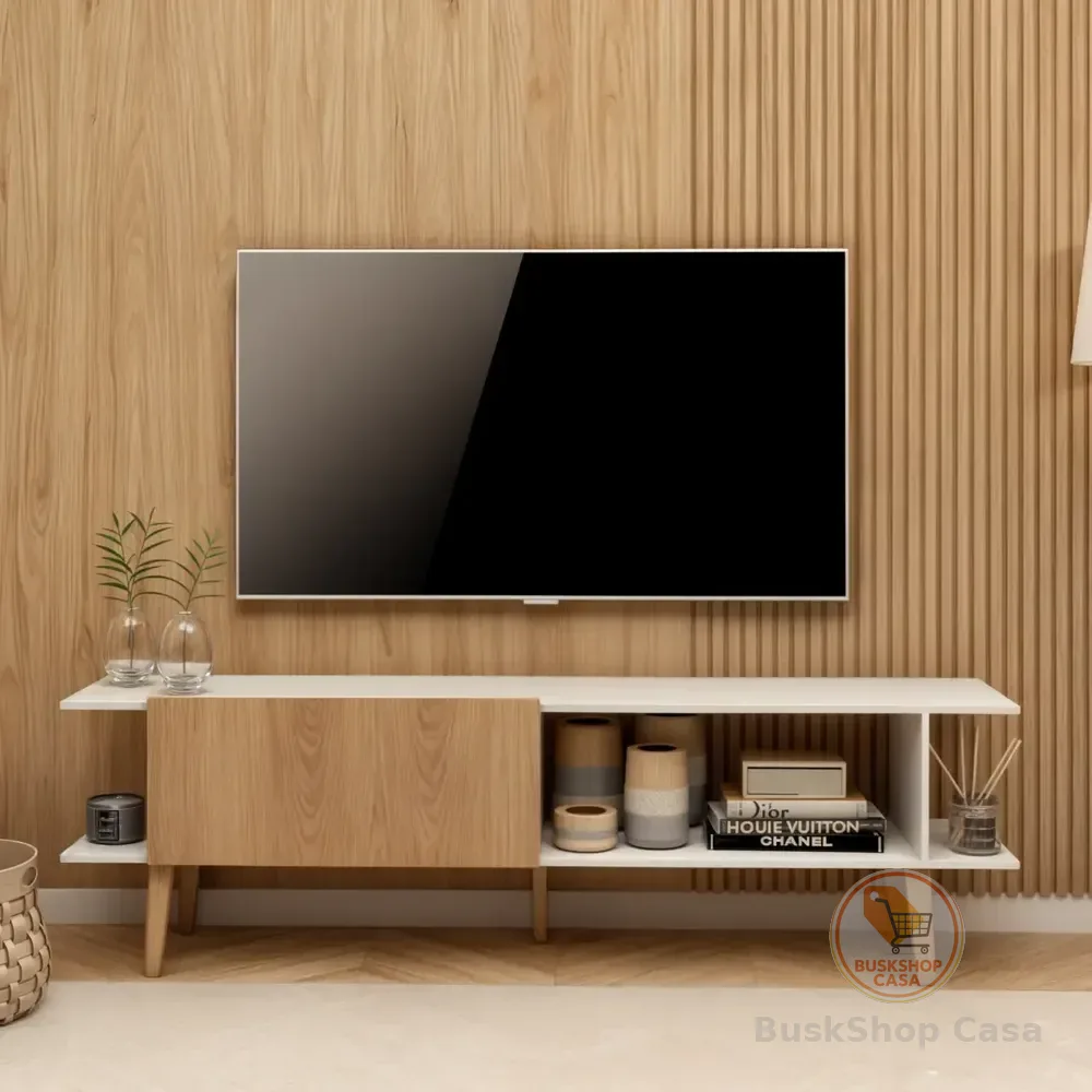 Rack Tv 55 Polegadas Sala Home Estante Organizador Multiuso Cor Branco
