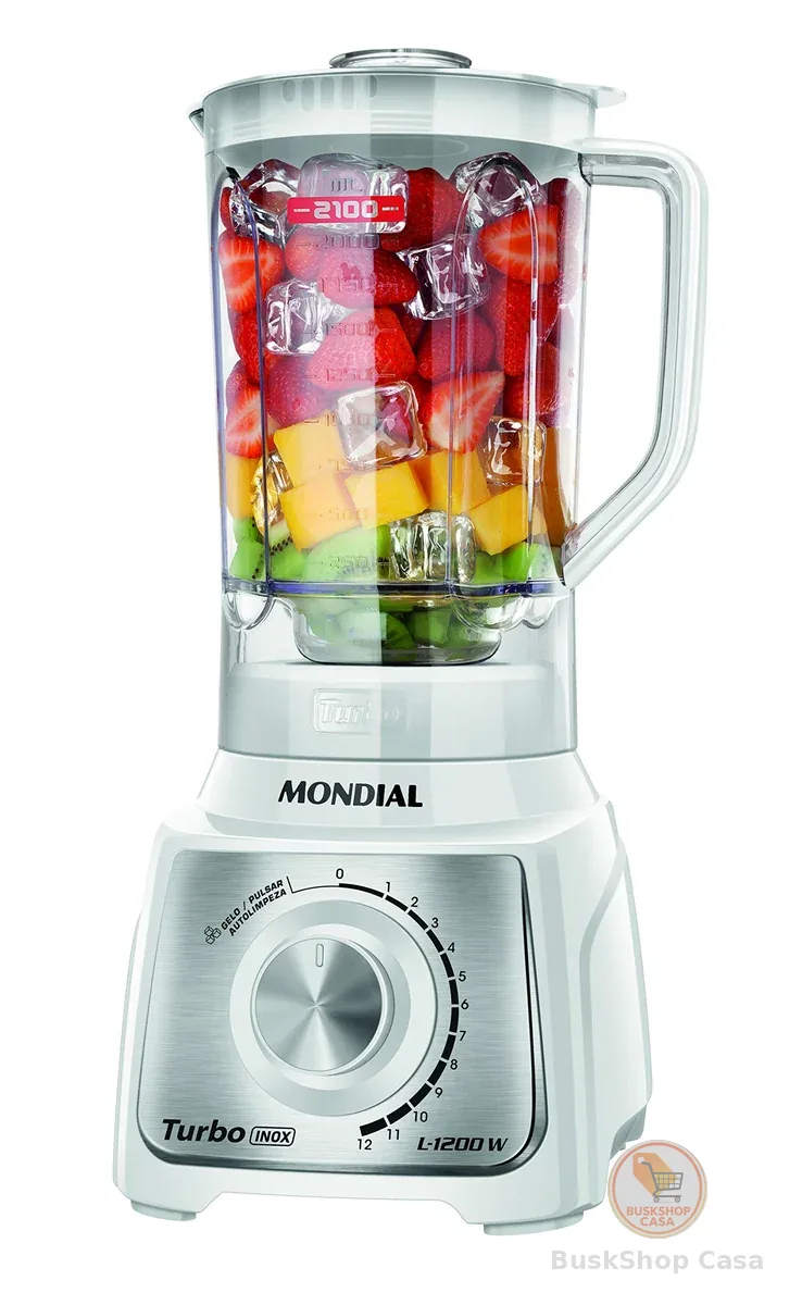 MONDIAL Liquidificador Turbo, Branco/Inox, 1200W, 220V - L-1200 WI
