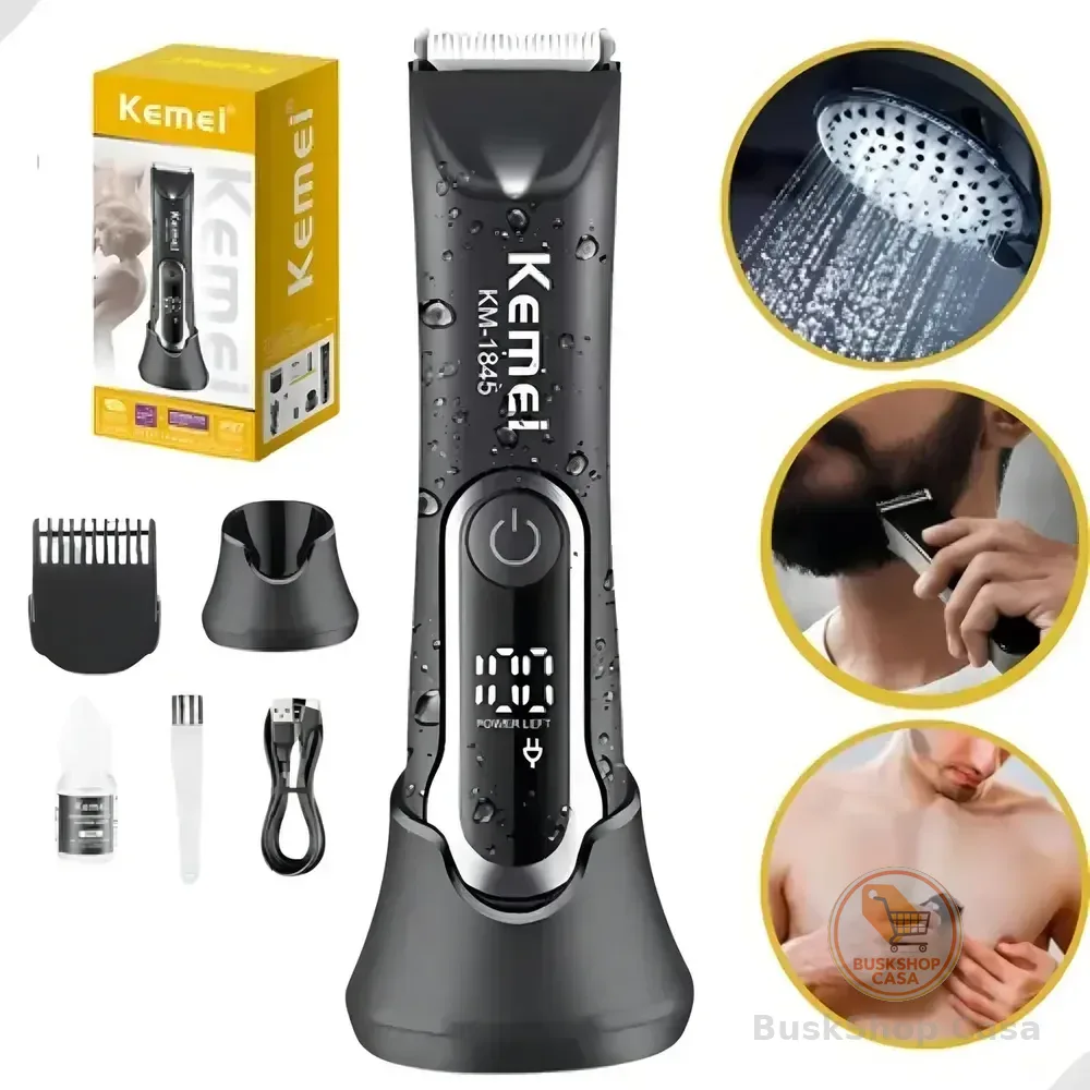 Aparador De Pelos Kemei Km-1845 Prova D'água Sem Fio Preto 127/220v