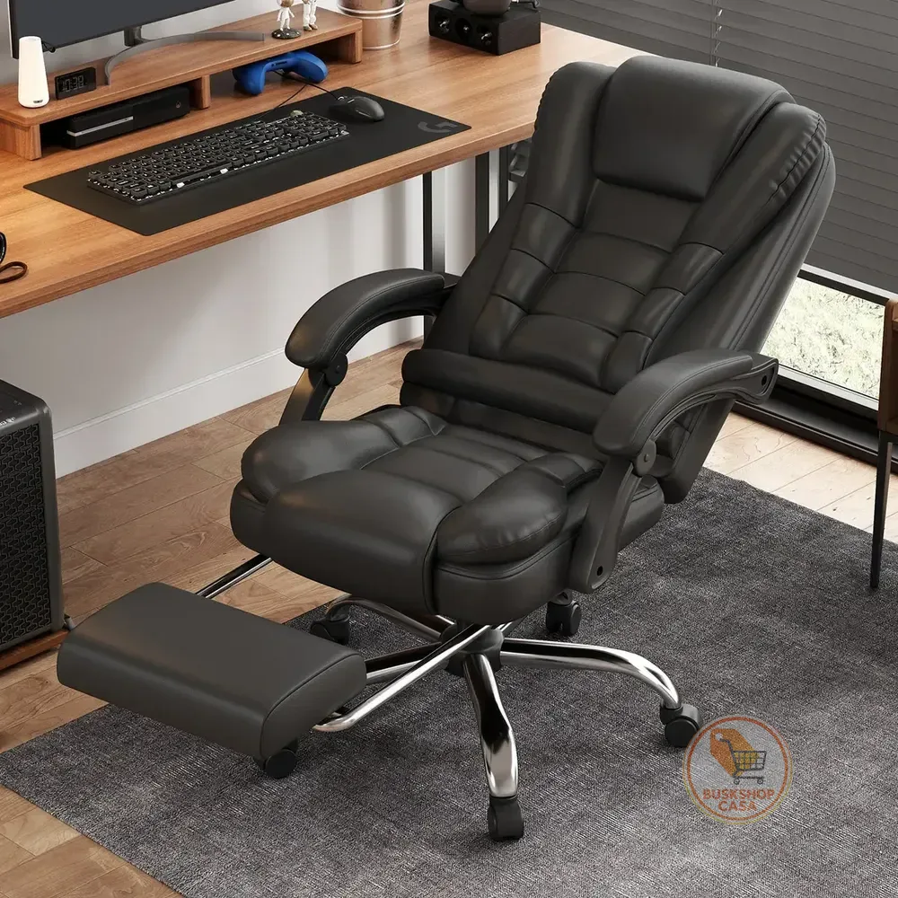 Cadeira Executiva Universal Mix Ergonômica Preta, Com Apoio de Pés e Encosto Reclinável
