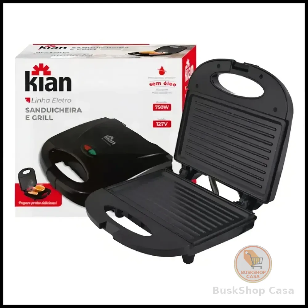 Sanduicheira Grill 2 Em 1 Kian Preta Elétrica 750w Cor Preto,seu Mixto Quente Ultra Rápido, E Outros Petiscos 127v