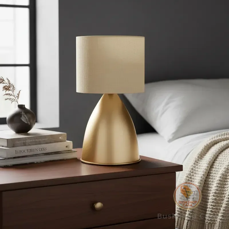 Luminária Abajur de Mesa Dourado Bojudo Com Cúpula Algodao de sala canto de sala Cabeceira de cama Quarto Escritório