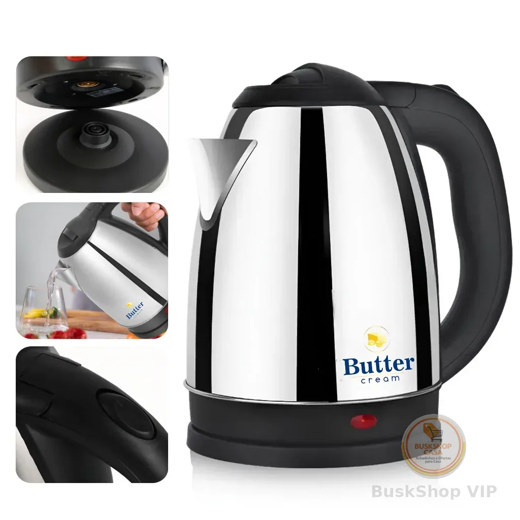 Chaleira Elétrica Inox 1.8l Aquecimento 110v Agua Desligamento Automática 1000w Butter Cream