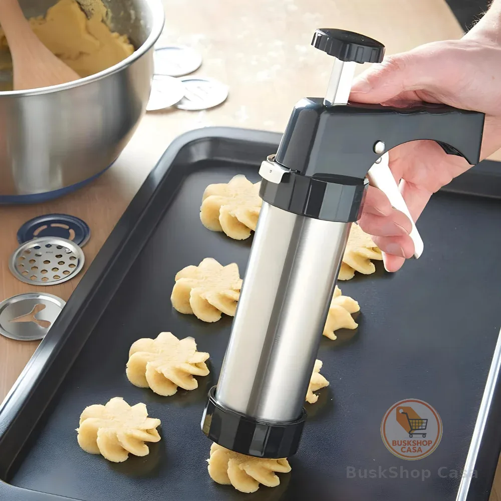 Máquina De Fazer Bolacha Caseira Modelador De Biscoito Amanteigado Biscoiteira Inox Confeitaria Bico