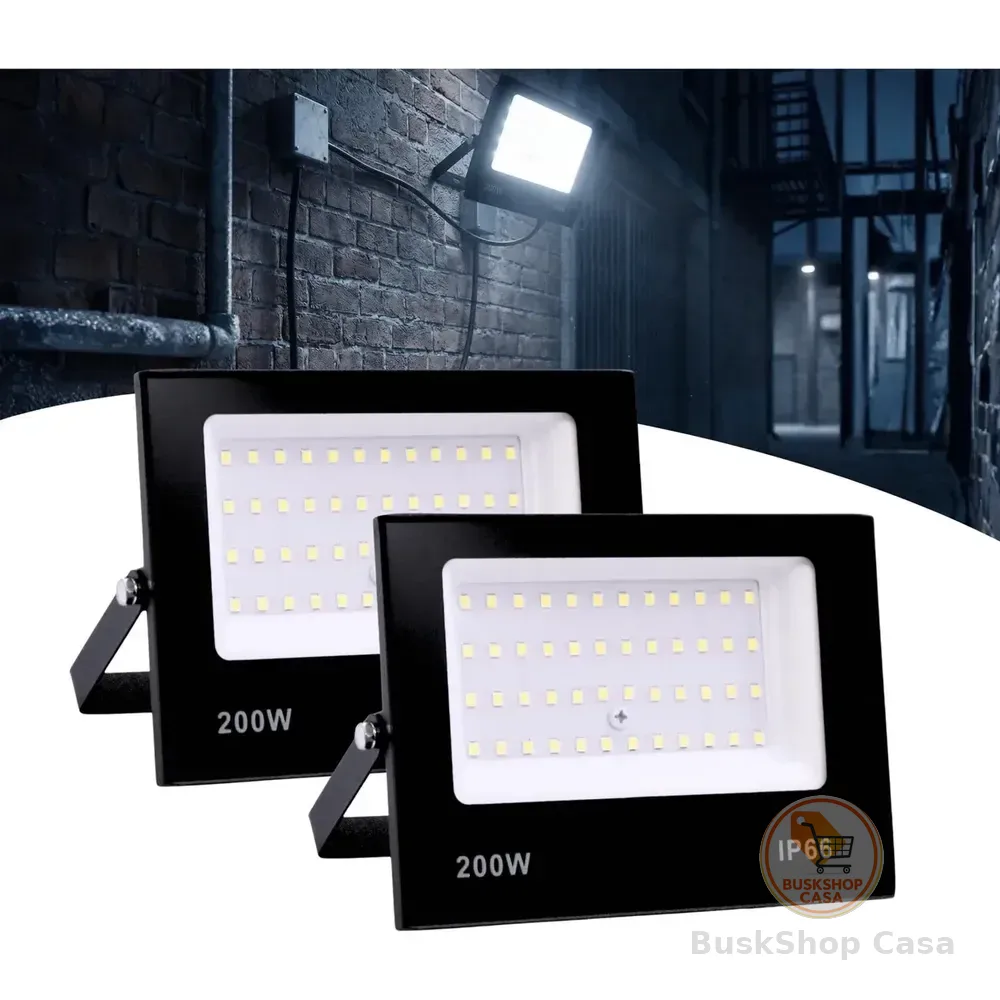 Kit 2 Refletor Led Holofote 200w Ip66 Branco Frio Carcaça Preto Luz Branco-frio 127/220v