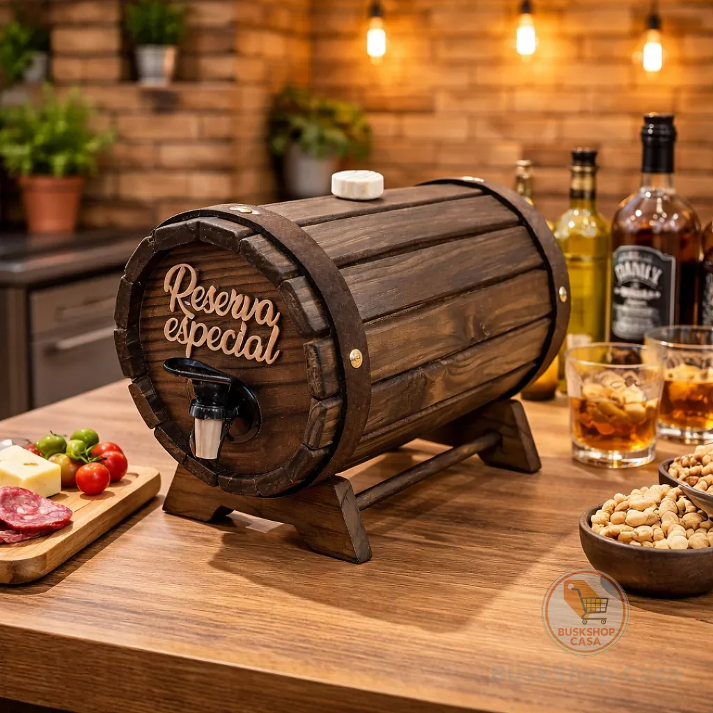 Barril de Cachaça Decoração Bar Cozinha Pingômetro 3 Litros Rústico Revestido Madeira Área Gourmet