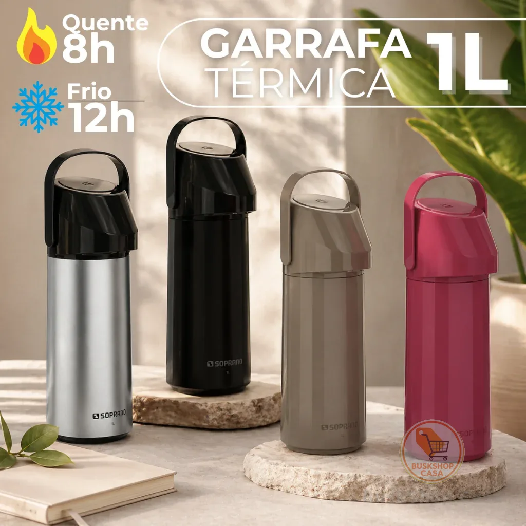 Garrafa Térmica Café Bomba De Pressão Soprano Rubi Inox Vermelha Preta Fendi 1L Não Pinga