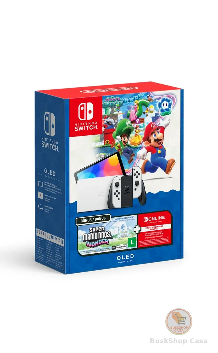 Bundle Nintendo Switch OLED + Super Mario Bros. Wonder + 3 Meses de Assinatura Nintendo Switch Online