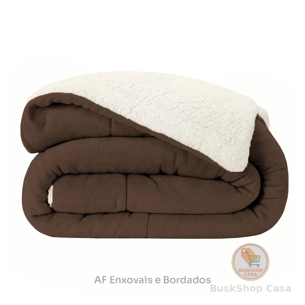 Coberdrom Casal Queen Sherpa Edredrom Pele de Carneiro 2,40m x 2,20m Macio Grosso Quente - Envio Ful
