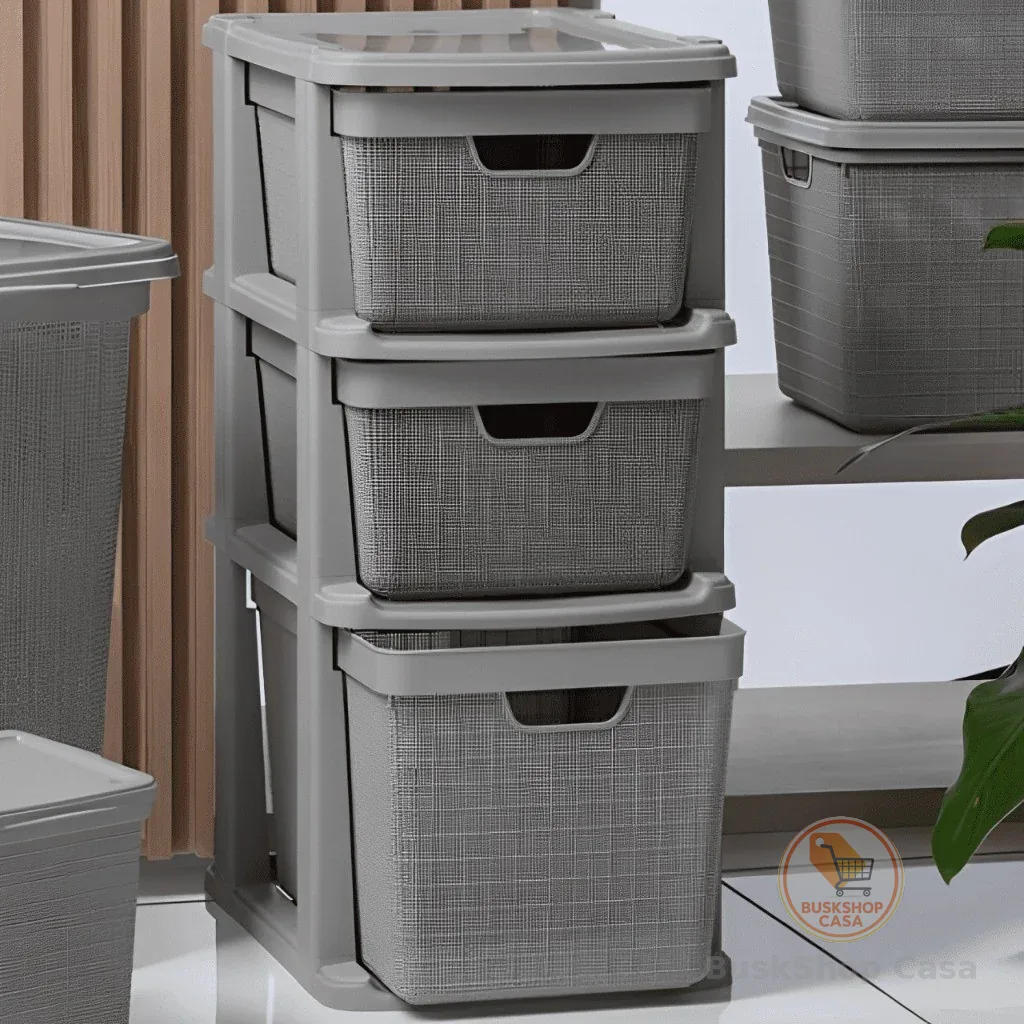 Gaveteiro Organizador de Chão  de Plástico com 3 Gavetas 15 litros Moderno com Textura Jutta