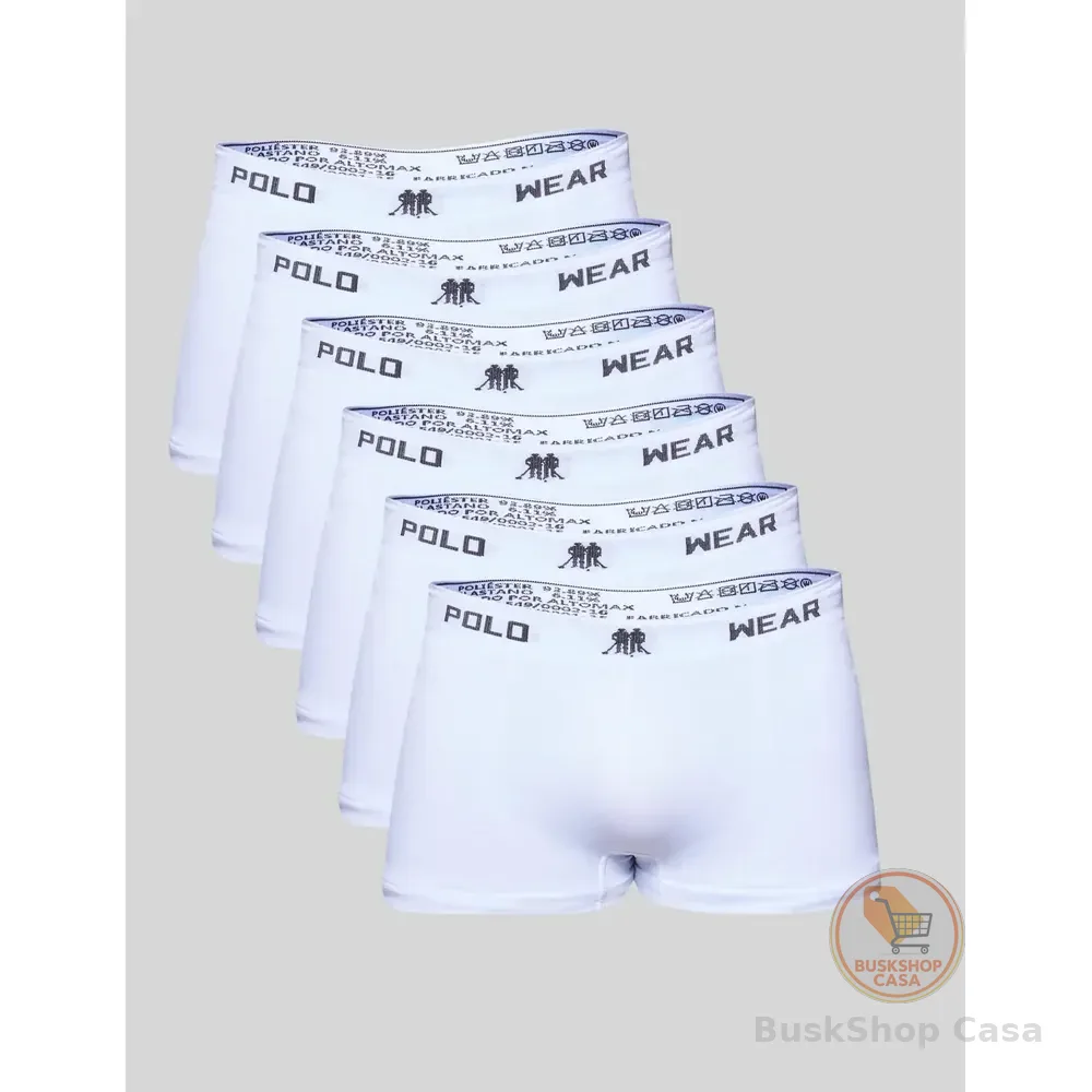 Kit 6x1 Cueca Polo Wear Boxer Microfibra Basic Branco Liso G