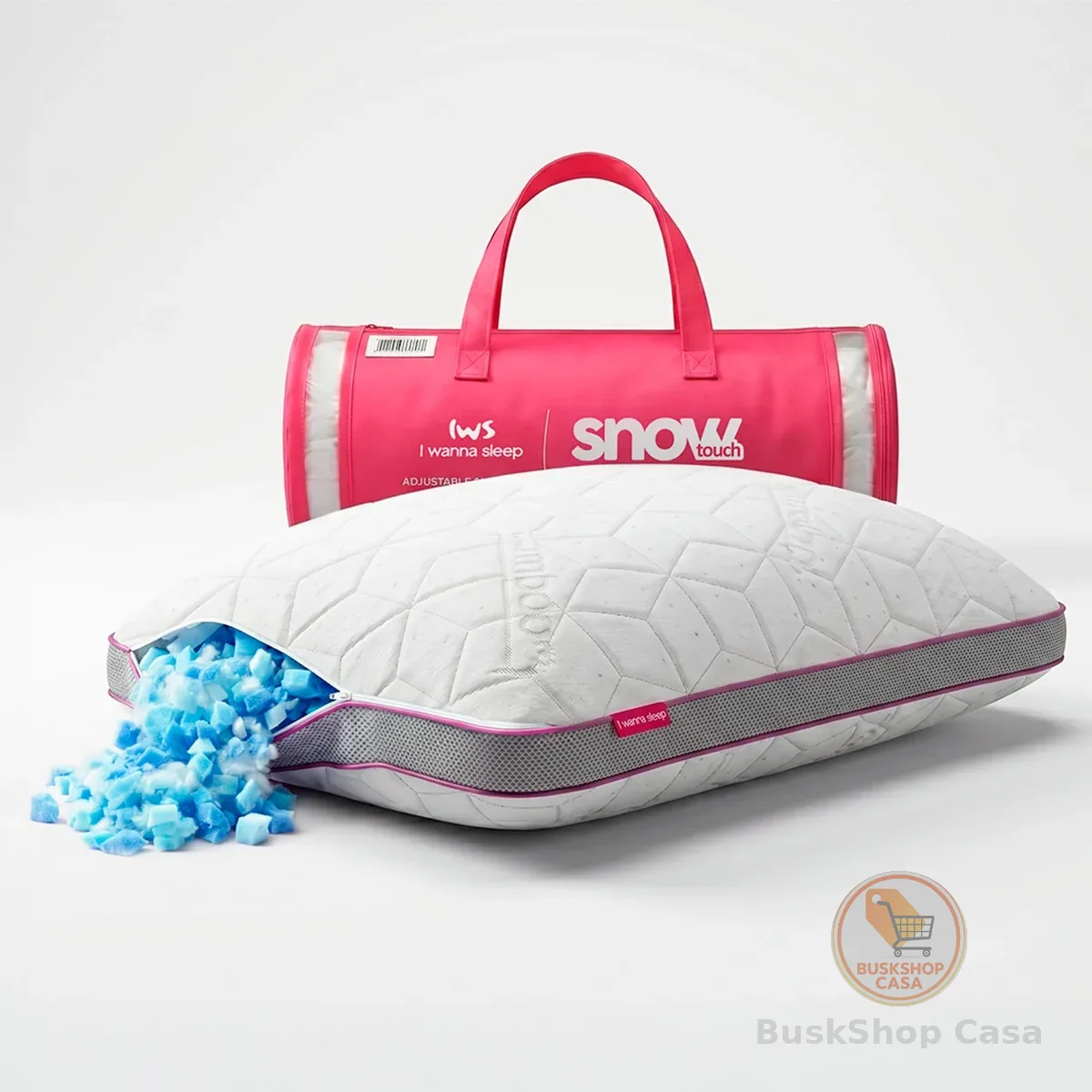 Travesseiro Ajustável - I wanna sleep - Snow®, flocos de espuma removíveis para controle da altura, ideal para dores na coluna, altura perfeita, alívio de pressão, tecido em bambu respirável