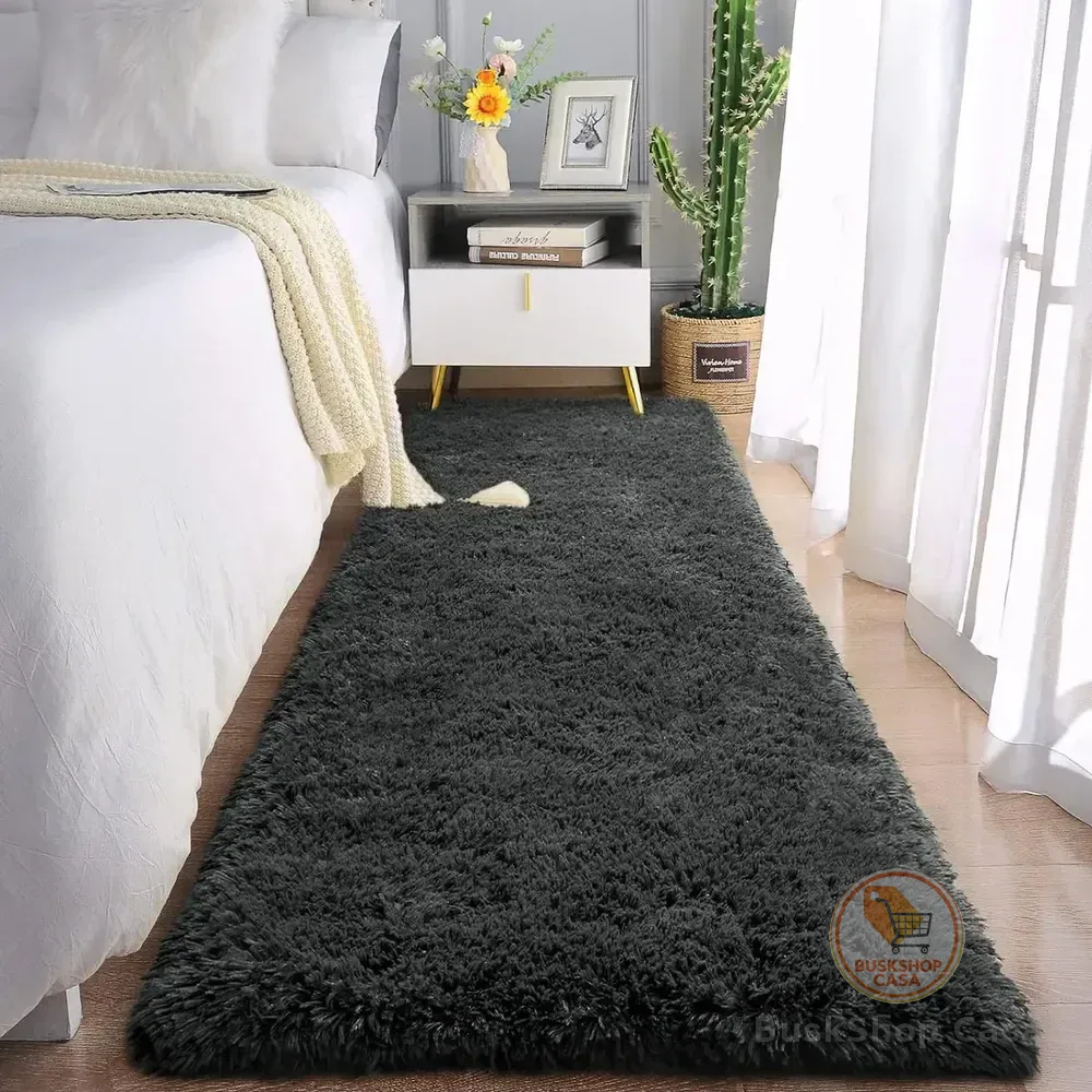 Passadeira Corredor 2,00x0,60 Tapete Super Peludo Beira De Cama Sala Quarto Cinza