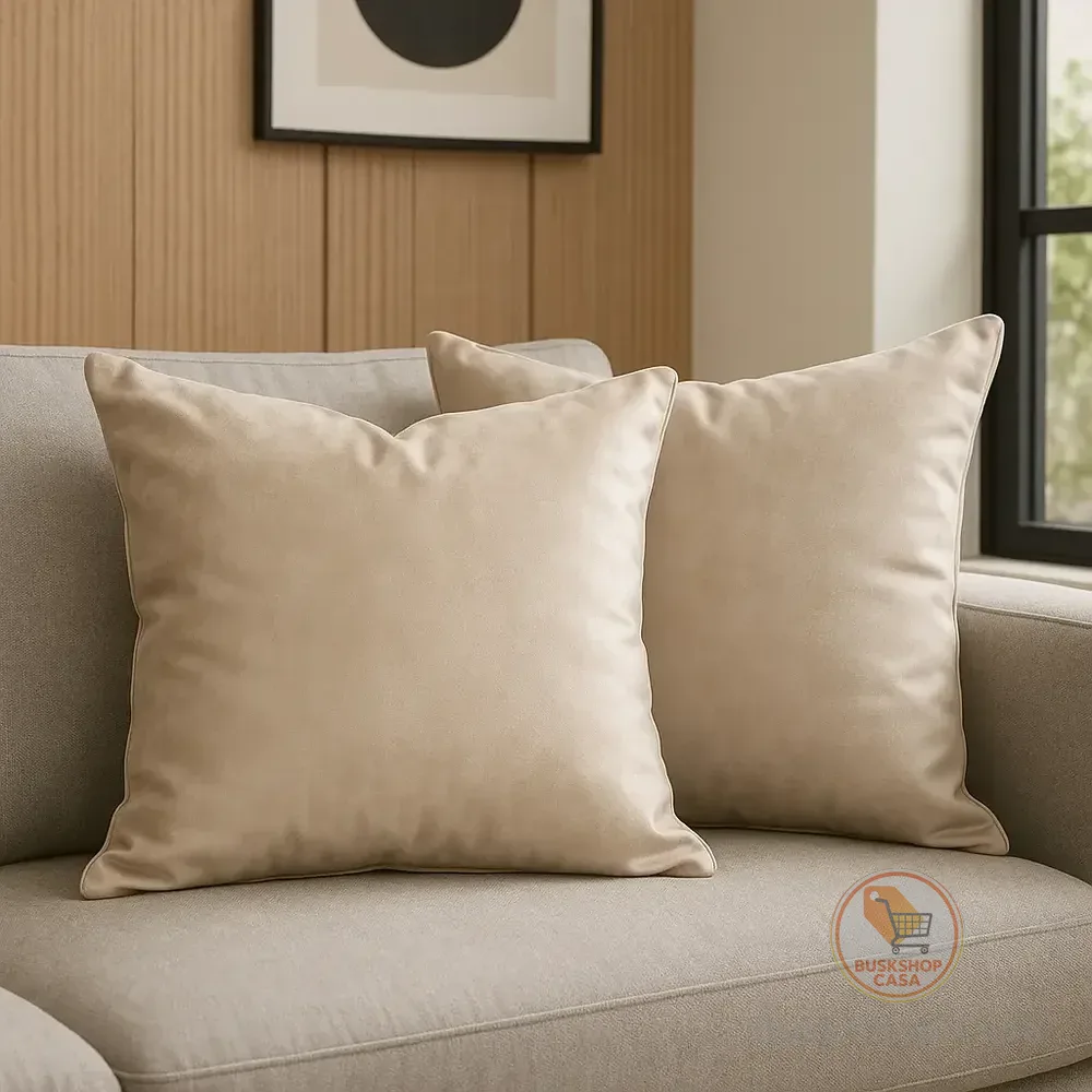 Kit 2 Almofadas Decorativas Veludo Luxo 45x45cm Cheias Bege Liso