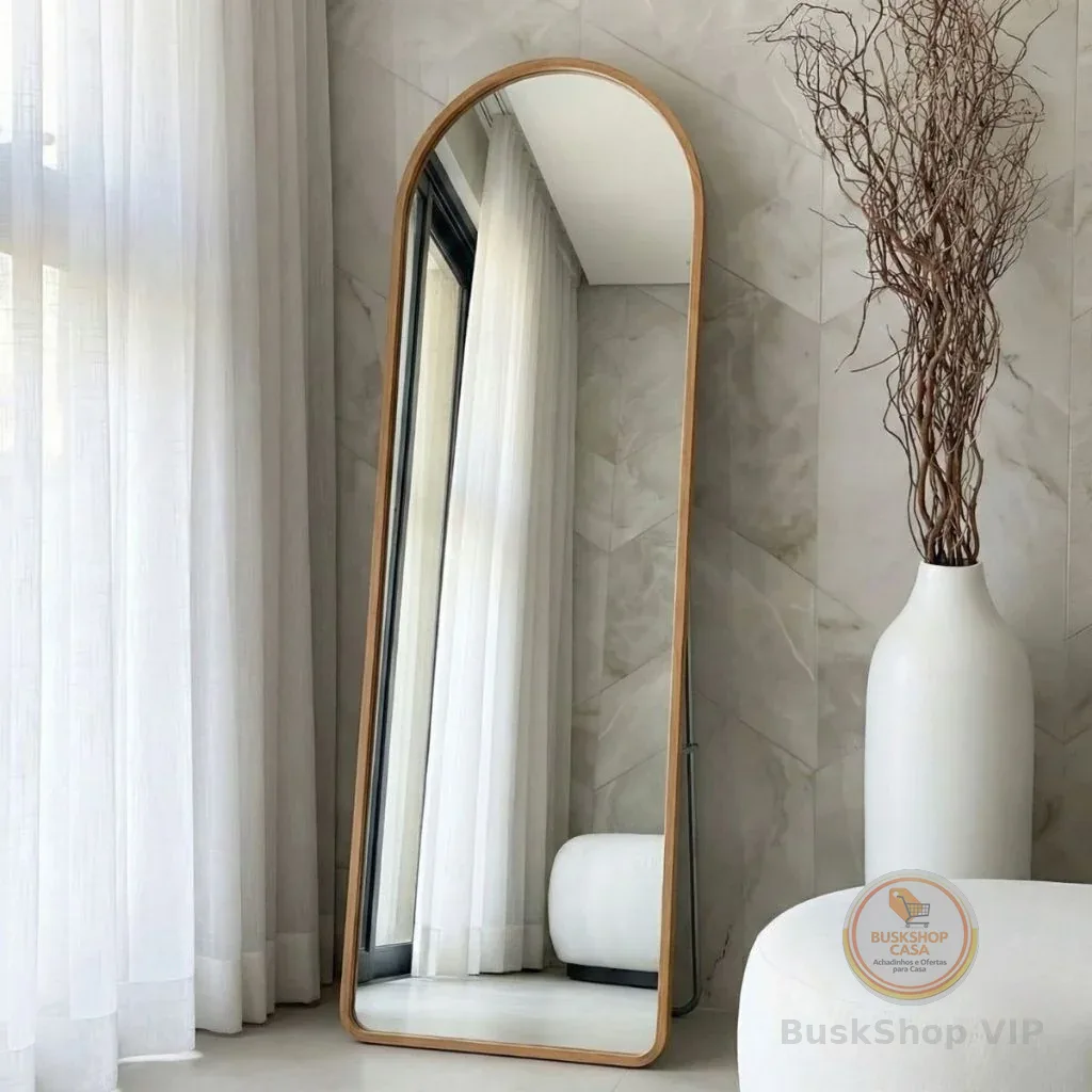 Espelho Grande de Chão Oval com Moldura em Aluminio Corpo Inteiro Casamento Quarto Casa Decorativo Vestir