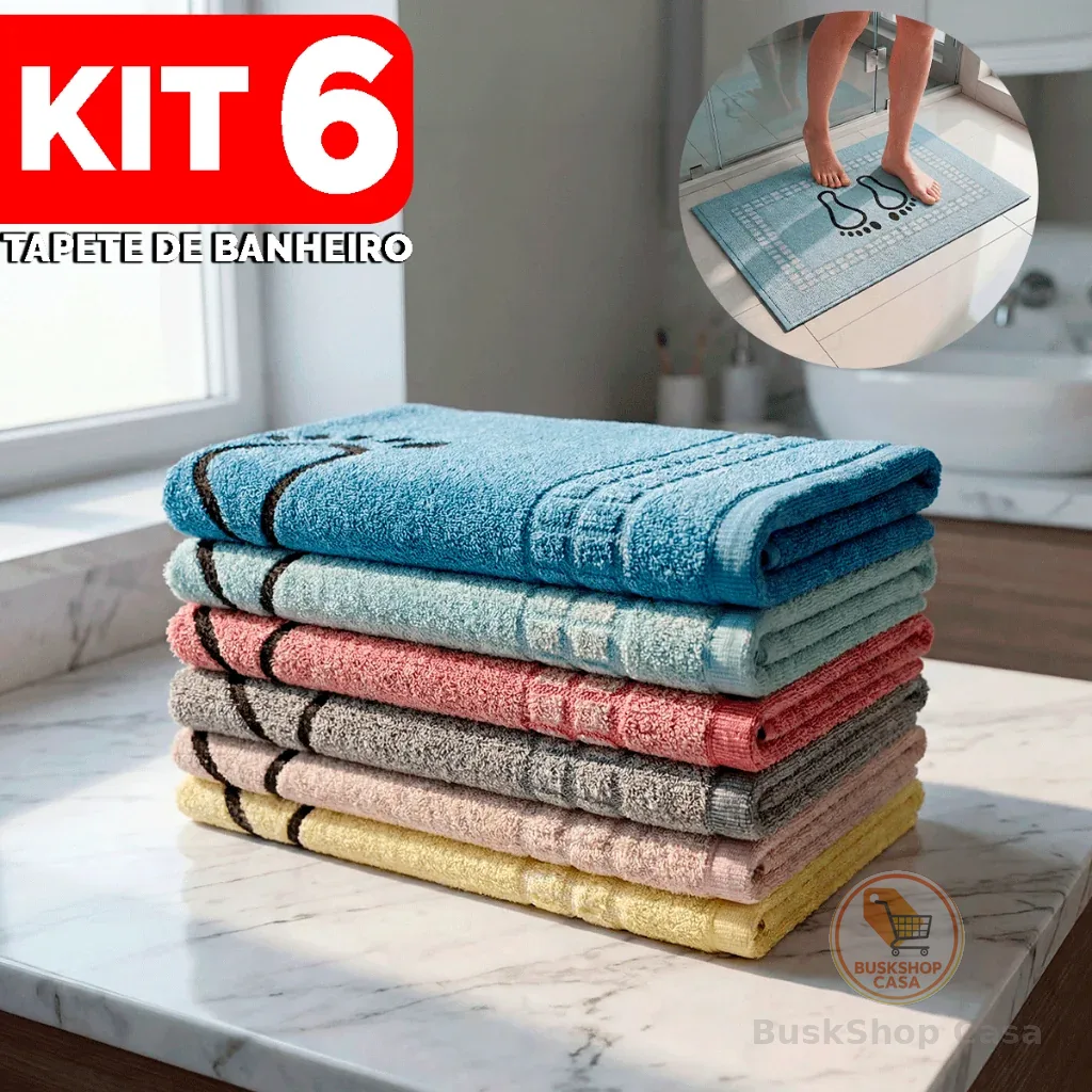 Kit 6 Tapete De Banheiro 45x70cm Pezinho Piso Luxo Atoalhado 100% Algodão Premium