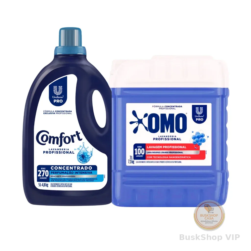 Kit Lava Roupas Lavanderia Pro Omo 7L + Amaciante Comfort 5L