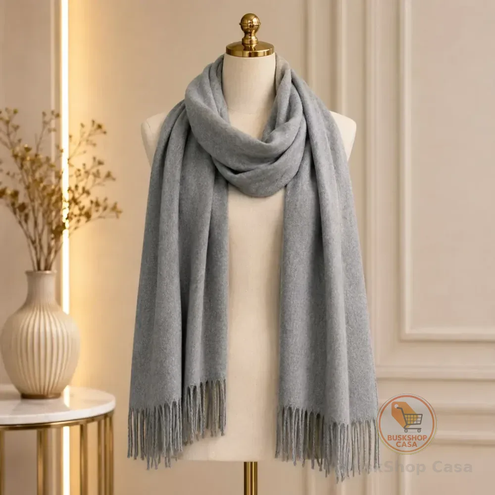 Cachecol Pashmina Premium Inverno Xale Grande Cashmere Macio Cinza Claro Liso Grande