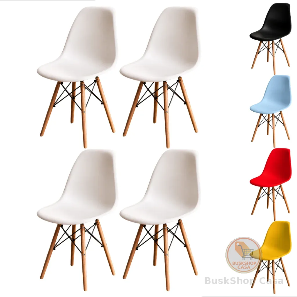 Kit 4 Cadeiras Eiffel Eames Pés de Madeira Sala Quarto Cozinha Escritório Wood Design Moderno