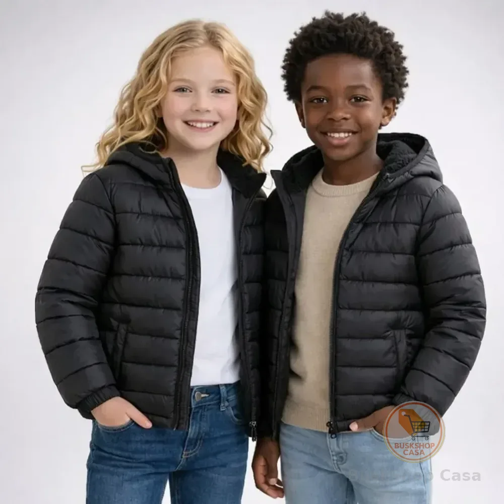 Jaqueta Pufer Infantil Casaco Bobojaco Blusa De Frio Juvenil Preto 14