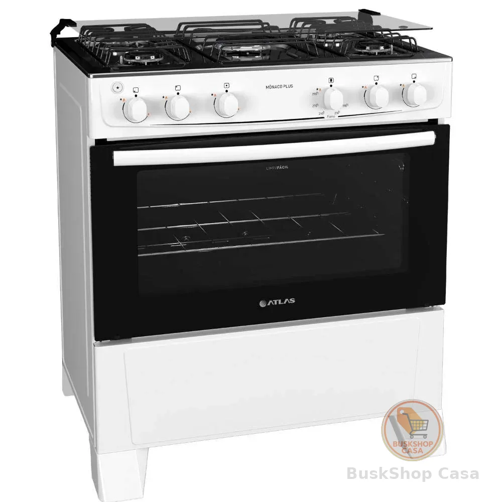 Fogão 5 bocas Atlas Mônaco Plus Branco com Acendimento Automático e Mesa Inox