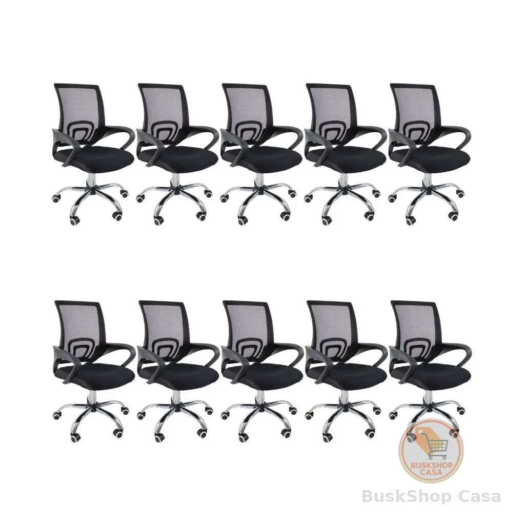 Kit 10 Cadeiras de Escritório Begonia Tela Mesh Ergonômica - Preto