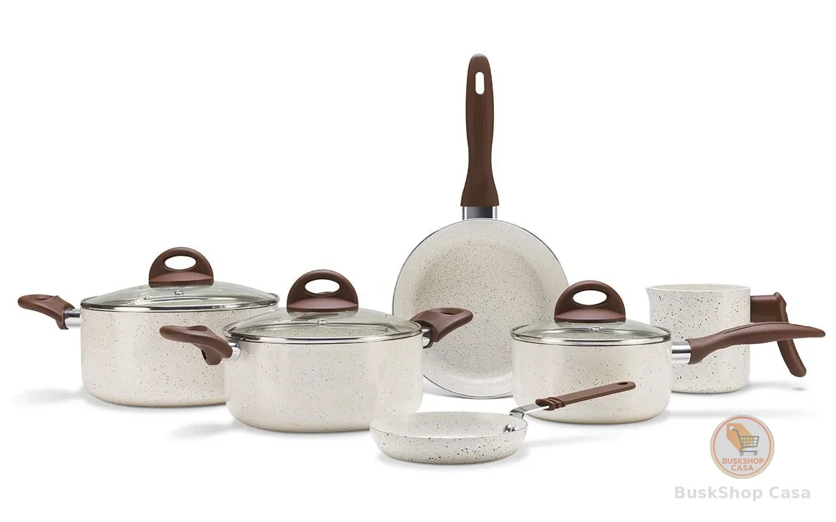 Brinox - Jogo de Panelas Antiaderente Ceramic Life 6 Peças Smart Plus - Vanilla