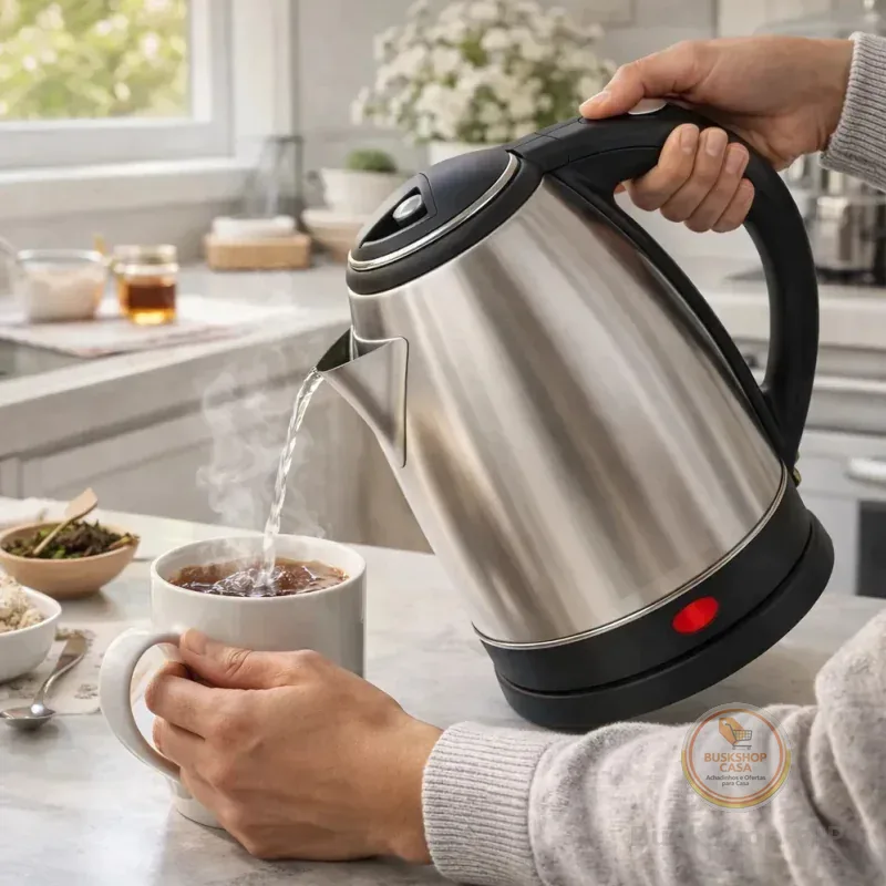 Chaleira 1,8 Litros Jarra Elétrica Café Desligamento Automático 127V 220V Inox Base Giratória