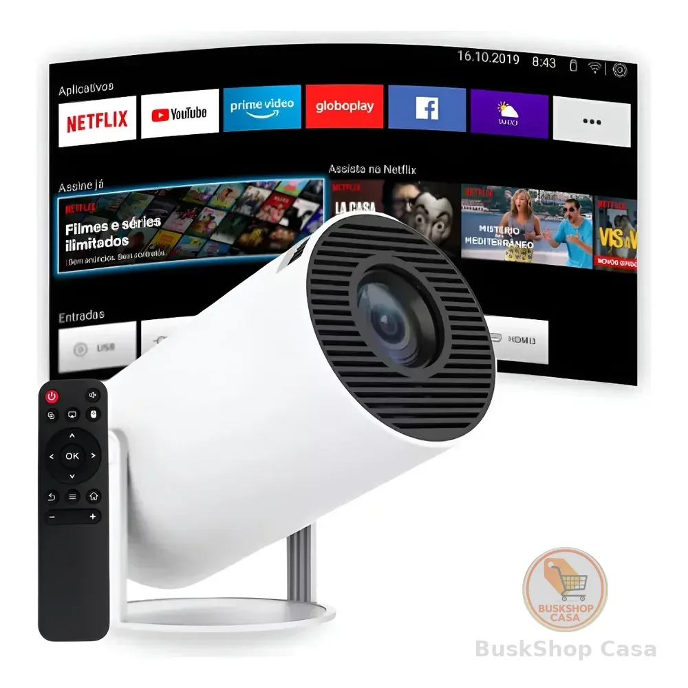 Projetor Portátil 4k Hd Android 11.0 Smart Wifi 5g Bluetooth Branco 127/220v