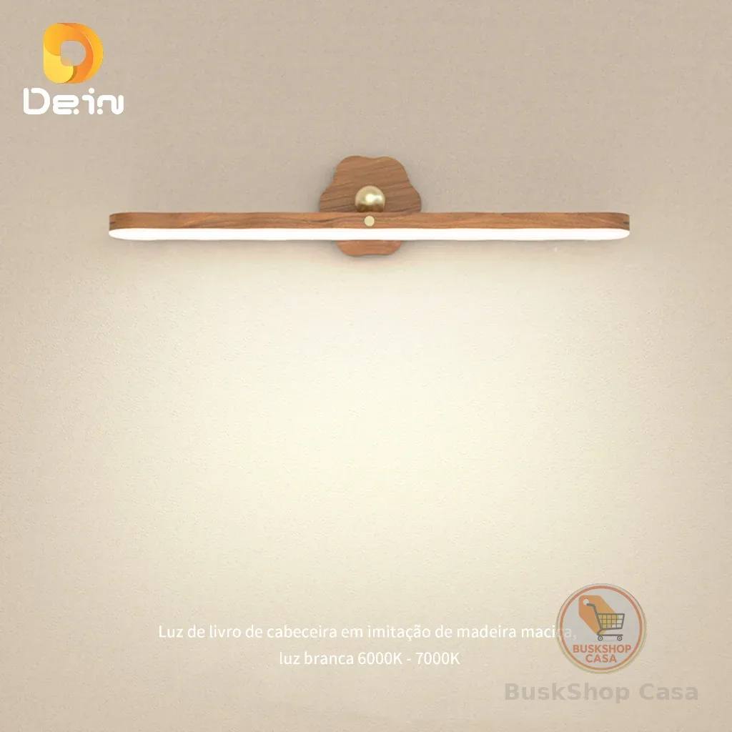 Luminária LED de Madeira USB Recarregável com Base Magnética para Quarto, Armário e Espelho