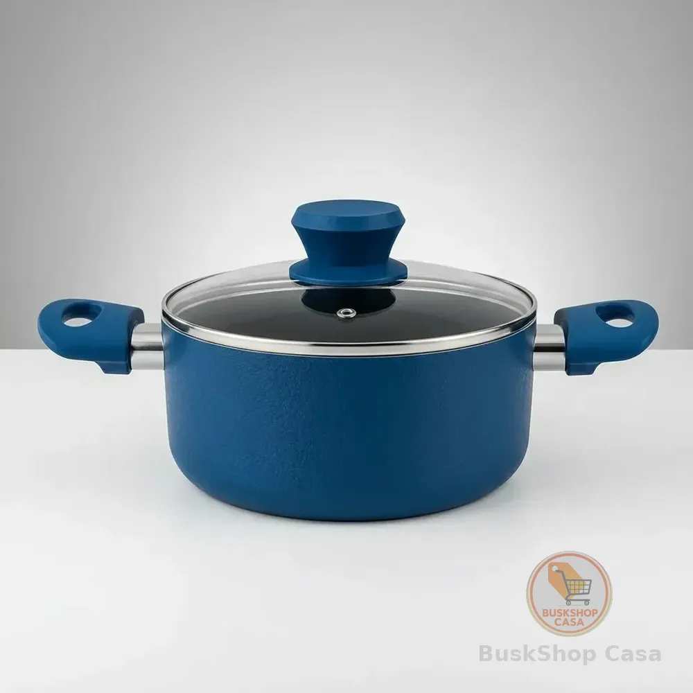 Panela Cerâmica Antiaderente 18cm Tampa Vidro Azul Caçarola Azul
