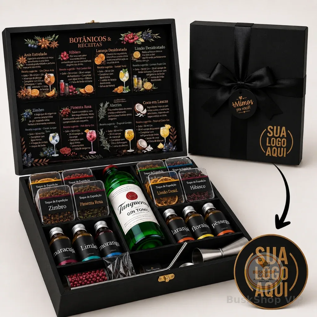 Kit Gin Box Especiarias Drink Completo - Maleta em Madeira. Presente Premium - PERSONALIZE COM NOME OU LOGO!
