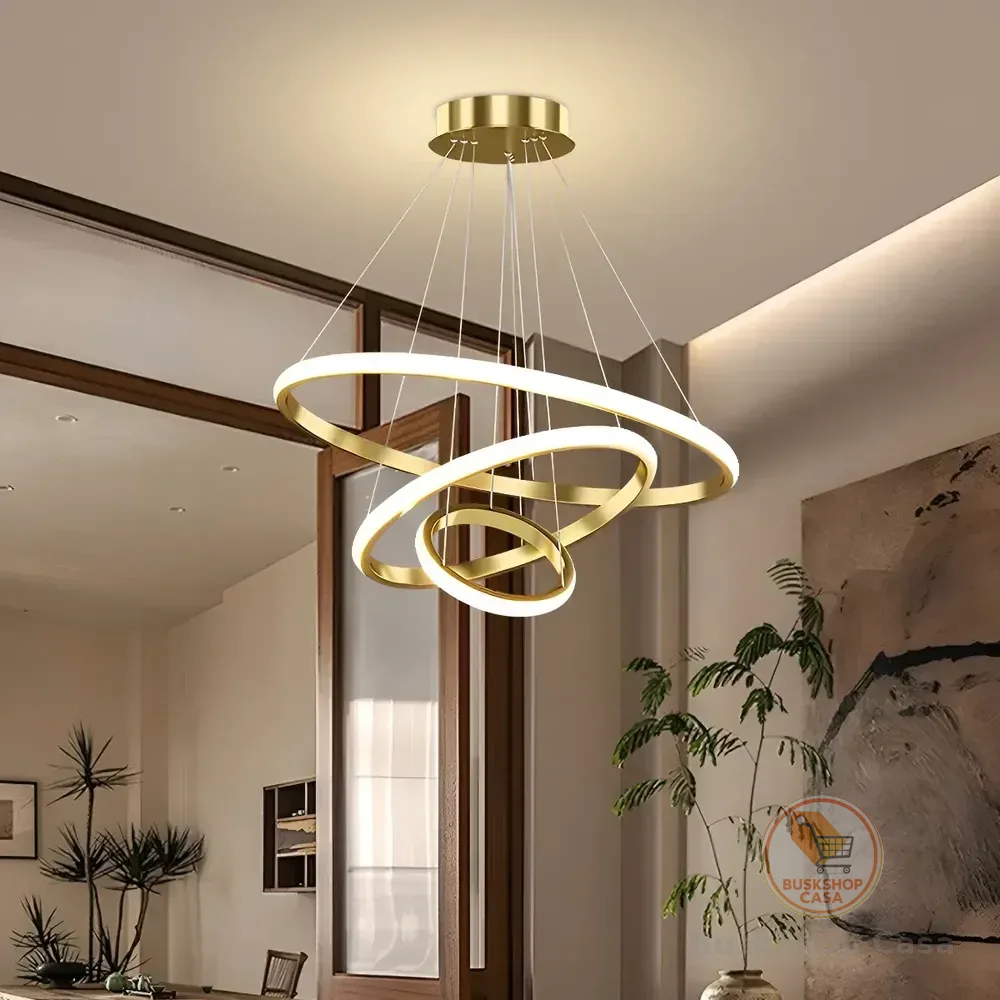 Lustre Led Sala Moderno 60w, 3 Arcos Pendente Luminária Teto 127/220v Dourado