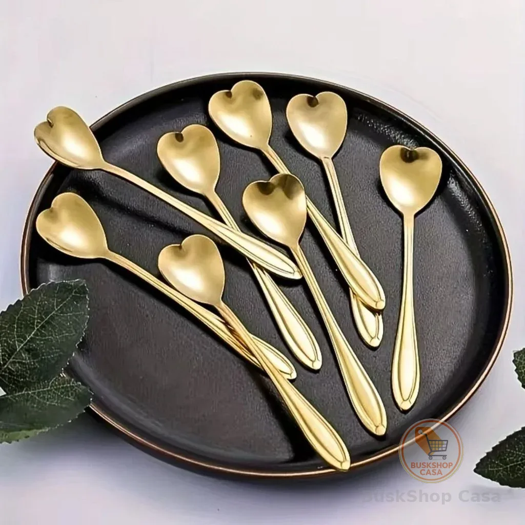 1/5/8 Colheres Coração Fofa para Cozinha Mesa Posta Douradas Café Sobremesa Chá Aço Inoxidável Envio imediato