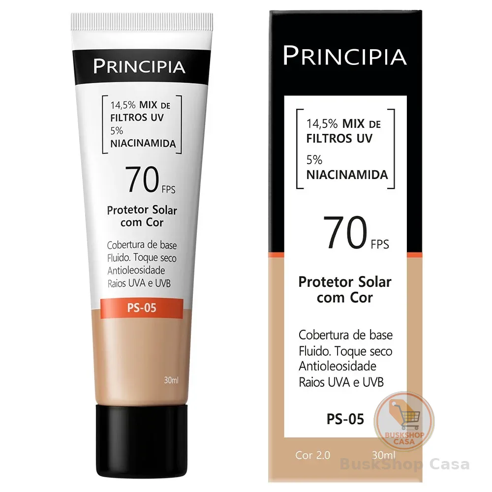 Principia Protetor Solar PS-05 Cor 2.0 c/ 14,5% Mix de Filtros UV + 5% Niacinamida FPS 70 - 30ml