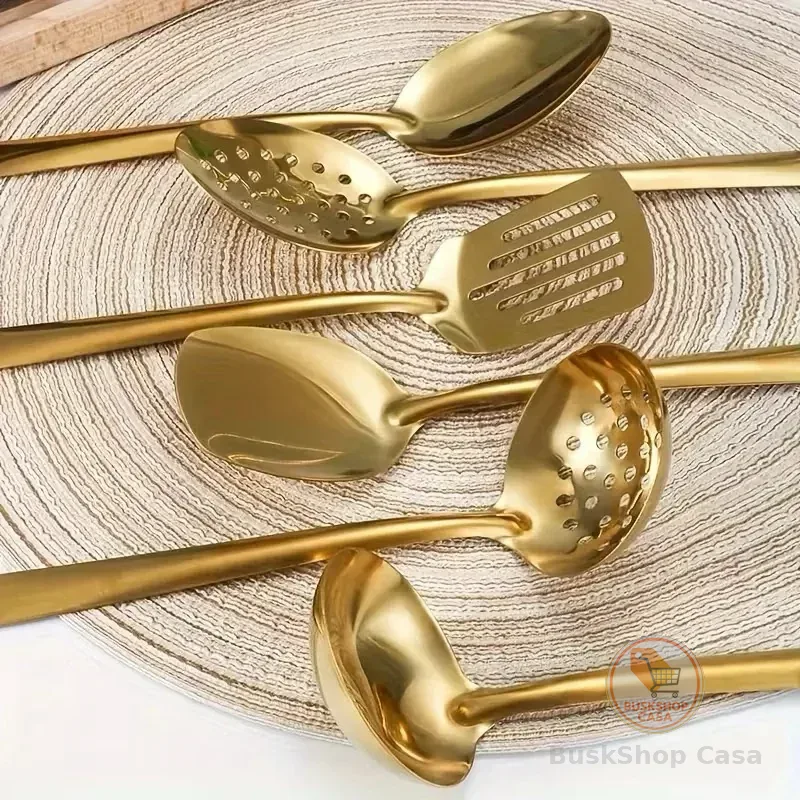 Kit 11 Peças Utensílios de Cozinha Dourado aço inoxidável Espátula Colher Concha Escumadeira Pegador de Pizza