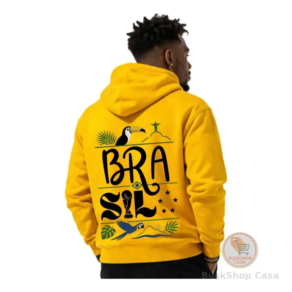 Blusa De Moletom Brasil Com Capuz Estampa Exclusiva G Amarelo