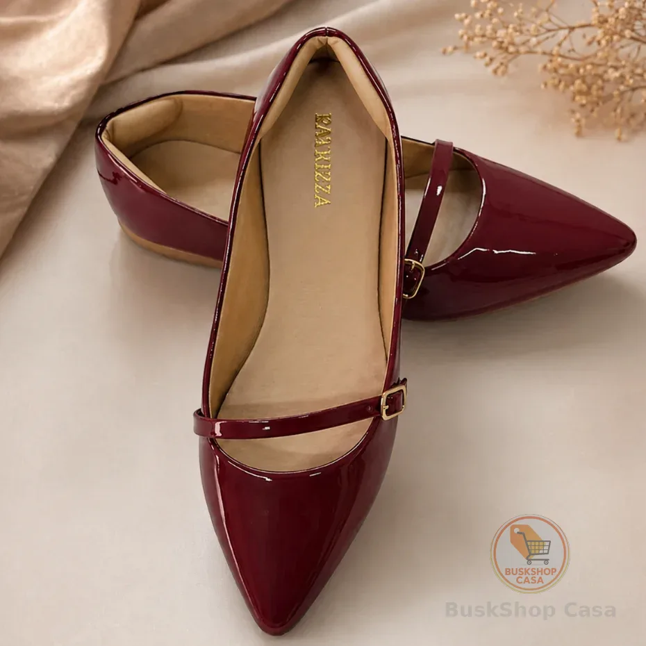 Sapatilha Feminina Bico Fino Verniz Tira Fivela Elegância Conforto Estilo Atemporal Trabalhar Mães
