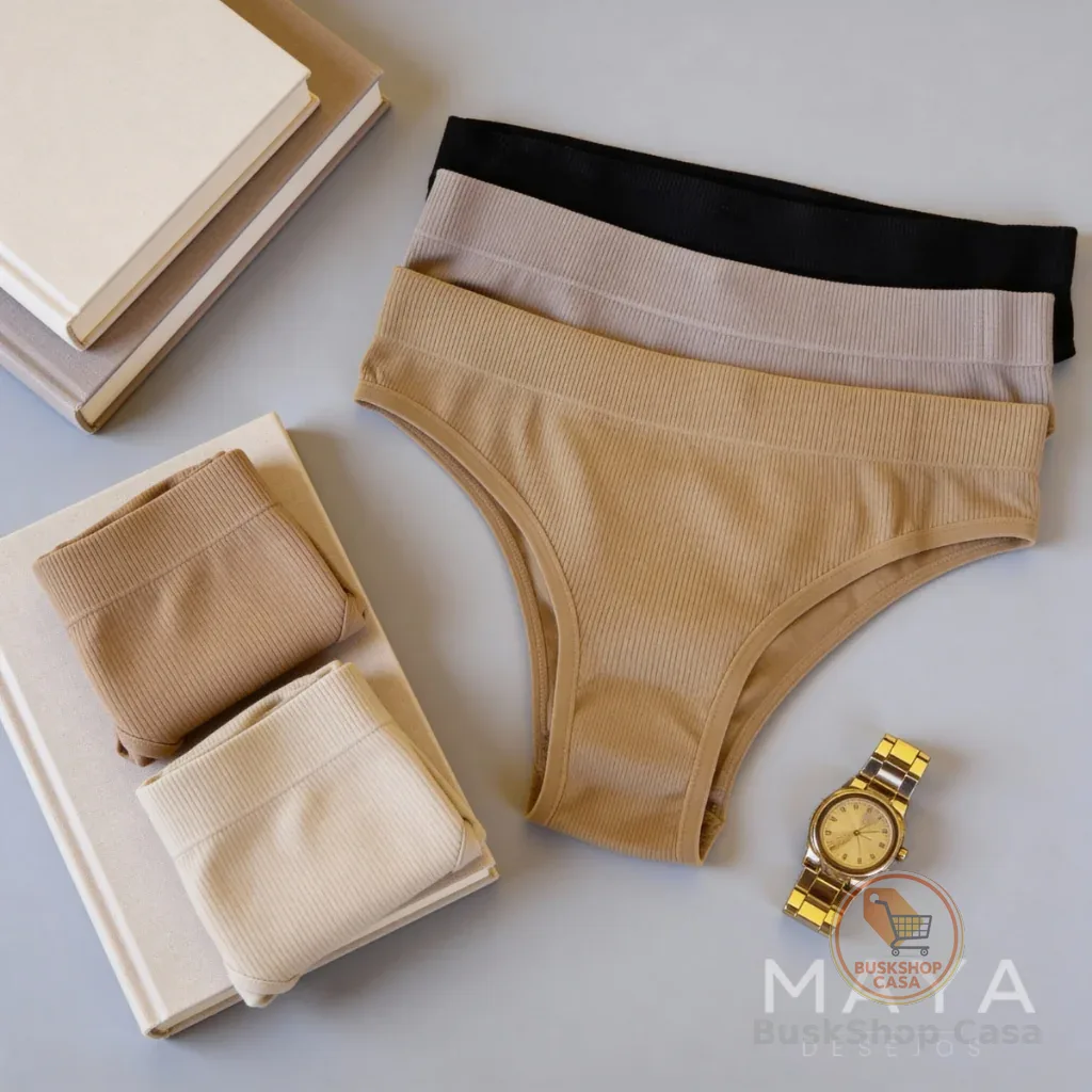 Kit Calcinhas Femininas Poliamida Canelada Conforto para o Dia a Dia Sortidas
