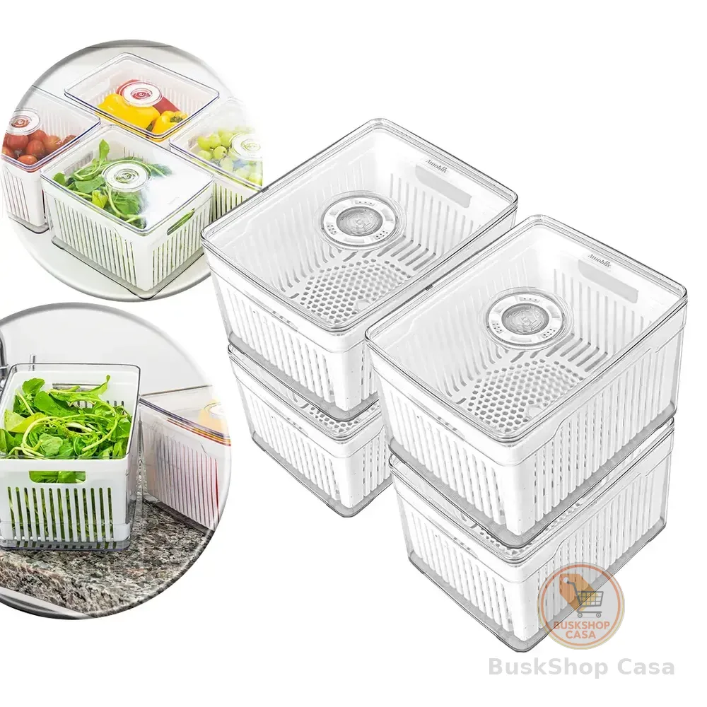 Kit 4 Cestos Organizadores De Geladeira 4,0l Acrílico Plástico Transparente Para Frutas E Verduras Conservar Alimentos