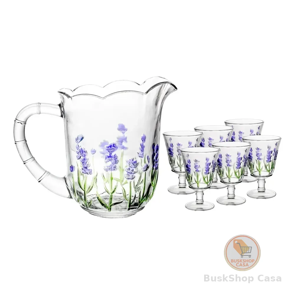 Jogo Jarra 1,3l Com 6 Taças 240ml Lavanda Hand Cristal Lyor Lavanda