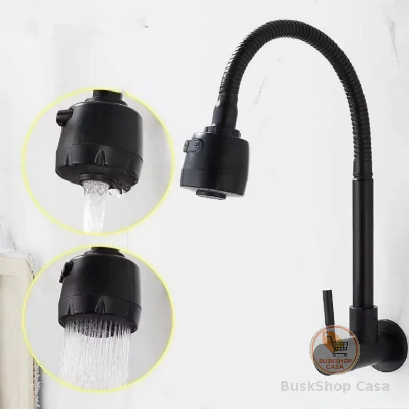 Inox Torneira  Prata/Preto Com Chuveiro Com Rotação De 360° Cozinha Luxo Parede Promoção