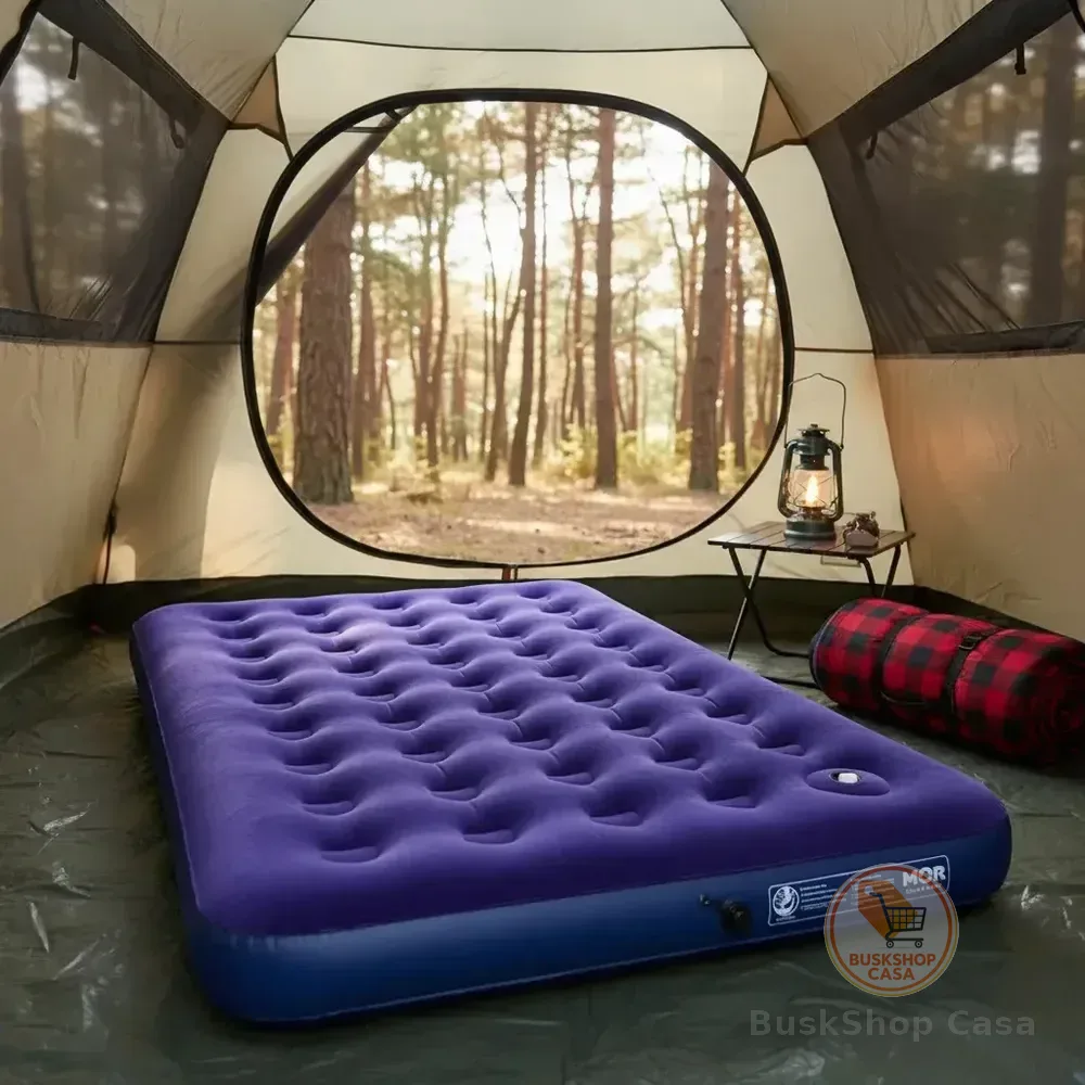 Colchão Inflável Casal Com Inflador Acoplado Camping Mor Azul