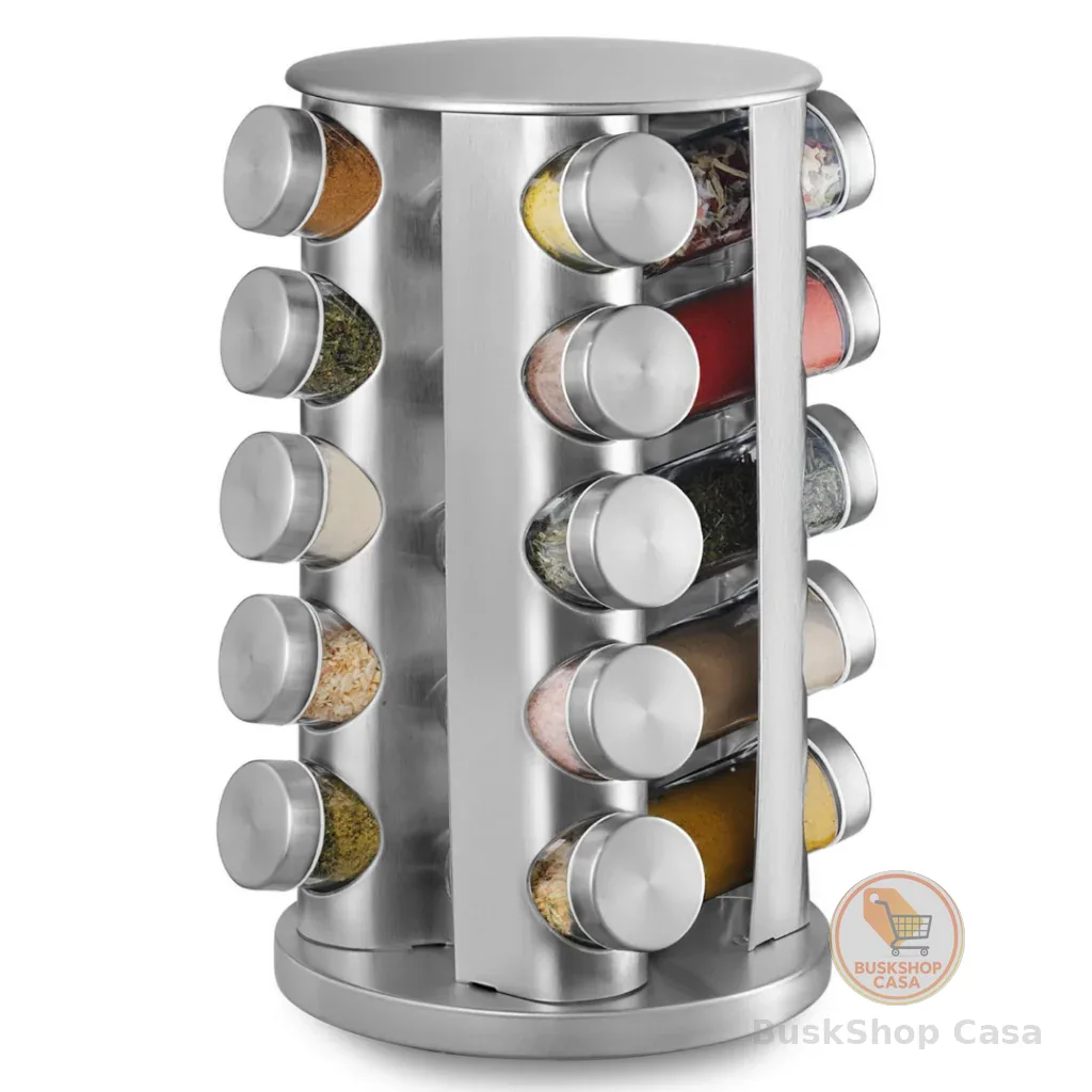 Porta Tempero Giratório 20 Potes Vidro e Inox Organizador de Condimentos Cozinha 360°