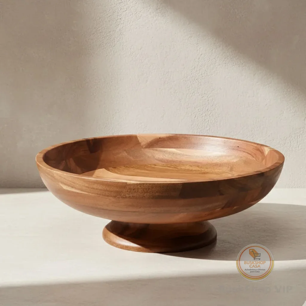 Centro de Mesa Madeira Natural com Pé 32,5x11,5cm Fruteira Design Orgânico Minimalista Luxo Premium