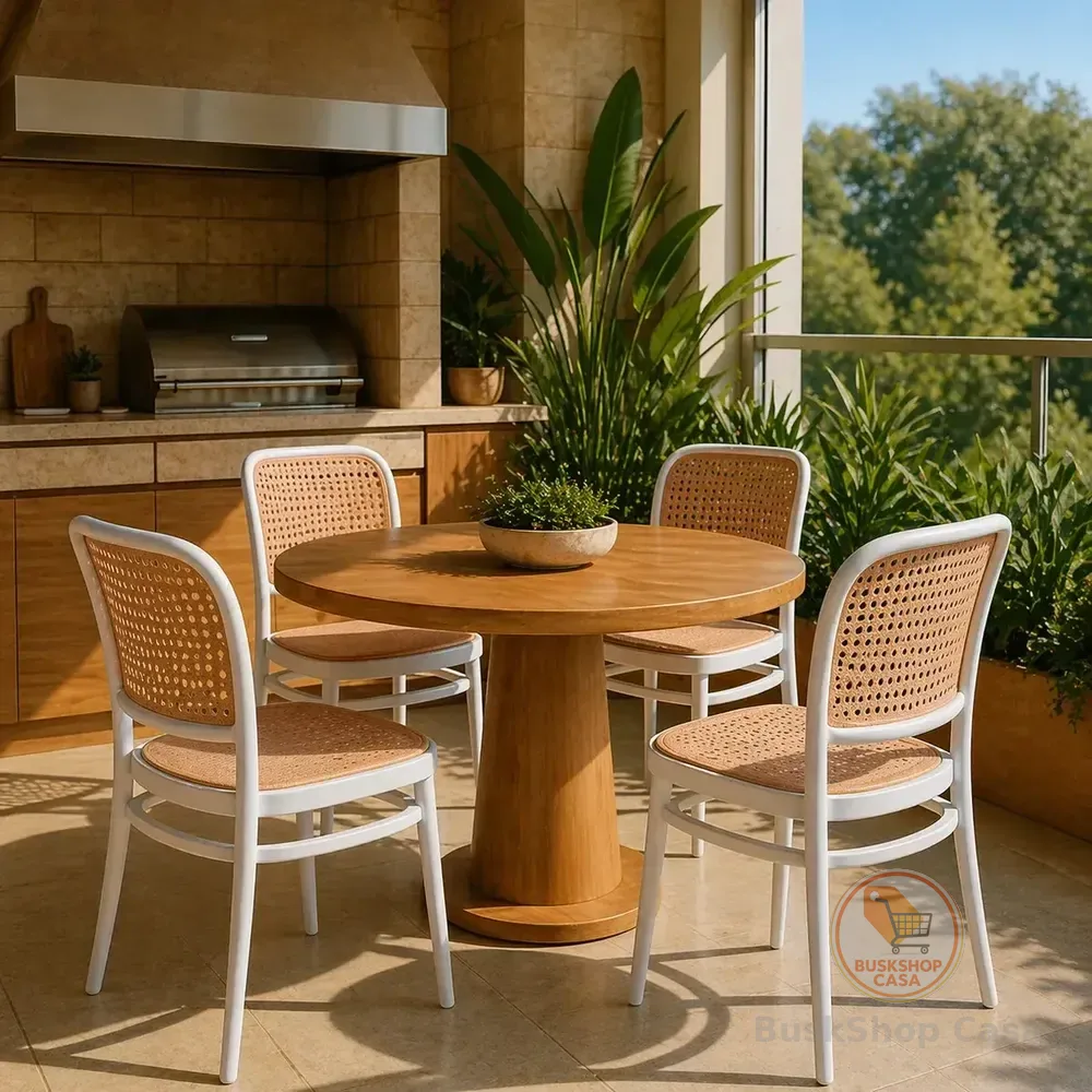 Conjunto 6 Cadeiras De Jantar Rattan Amis Pretas Para Cozinha E Varanda Empilháveis Liso Preta