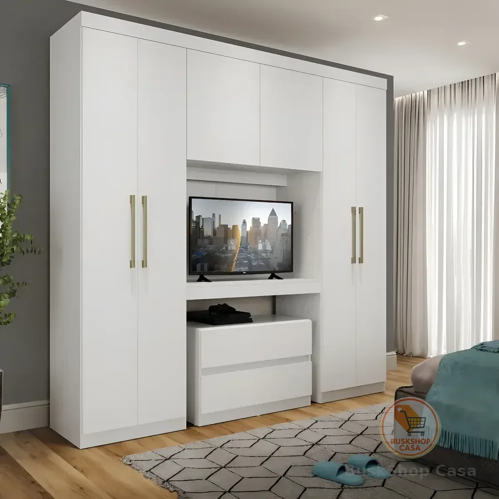 Guarda Roupa Casal 6 Portas 2 Gavetas Porto Branco Móveis Carraro